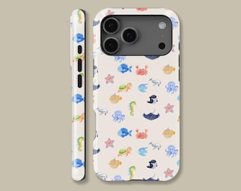 Colorful Marine Life Design MagSafe Phone Case for iPhone 17 16 15 14 13 12 11 Pro Max, Adorable Sea Animals Cover for Samsung S24 S25 Ultra