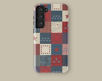 Funda para teléfono con diseño de rayas y estrellas patrióticas del Día de la Independencia para iPhone 16, 15, 14 y 13 Pro Max, funda protectora de patchwork para Samsung Galaxy S23