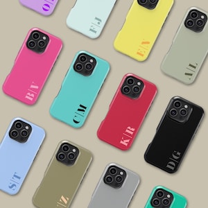 Gepersonaliseerde monogram initiaal telefoonhoesje voor iPhone 16 15 14 13 12 Pro Max, aangepaste kleur beschermhoes voor Samsung Galaxy S23 S24 S25
