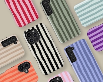 Aangepaste kleur gestreepte telefoonhoes voor iPhone 16 15 14 13 12 11 Pro Max, retro minimalistische esthetische lijnen hoes voor Samsung Galaxy S23 S24 S25