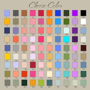 May include: A color chart with 90 numbered color swatches arranged in a grid. The text "Choose Color" is at the top. The swatches display a variety of colors, including shades of blue, pink, green, and neutral tones.