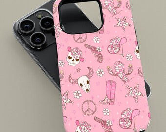 Roze Western Cowgirl-telefoonhoesje voor iPhone 16 15 14 13 12 Pro Max, Cowgirl Aesthetic Girl-hoesje voor Samsung Galaxy S23 S24 S25 Ultra