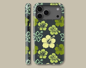 Retro Hawaiian Hibiscus Flower Design MagSafe Phone Case for iPhone 17 16 15 14 13 12 11 Pro Max, Bohemian Green Cover for Samsung S25 Ultra