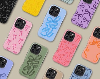 Bows Custom Color Phone Case for iPhone 16 15 14 13 12 11 Pro Max Mini, Coquette Aesthetic Protective Cover for Samsung Galaxy S23 S24 S25
