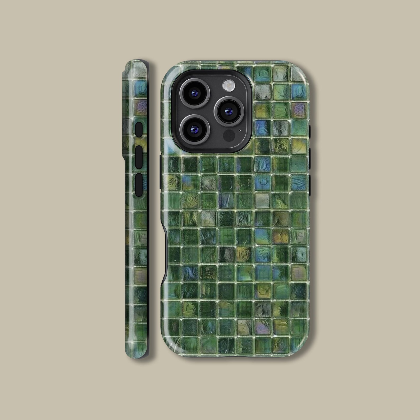 Tile Phone Case Green Toned Glass Mosaic Tiles Phone Case for iPhone 17 16, Samsung ...