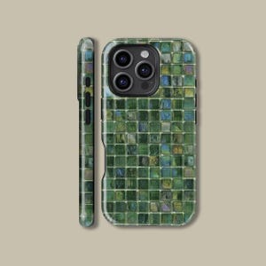 Coque pour iPhone 16 15 14 13 12 11 Pro Max, carreaux de mosaïque en verre teinté vert, coque de protection rétro pour Samsung Galaxy S23 S24 S25