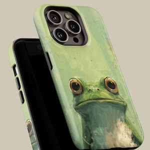 Aquarell Frosch Handyhülle für iPhone 16 15 14 13 12 Pro Max Mini, Grün ästhetische Schutzhülle für Samsung Galaxy S23 S24 S25