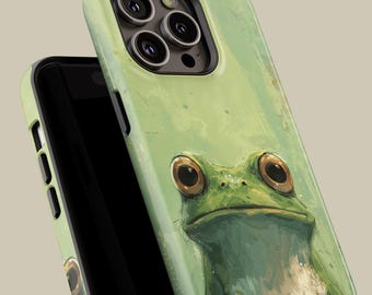 Watercolor Frog Phone Case for iPhone 16 15 14 13 12 Pro Max Mini, Green Aesthetic Protective Cover for Samsung Galaxy S23 S24 S25
