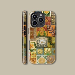 Vintage Mosaik Kachel Handyhülle für iPhone 16 15 14 13 12 Pro Max MagSafe, Vintage Schutzhülle für Samsung Galaxy S23 S24 S25 Plus Ultra