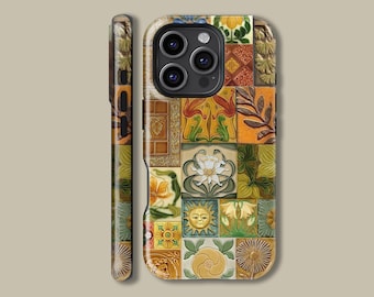 Vintage Mosaic Tile Phone Case for iPhone 16 15 14 13 12 Pro Max MagSafe, Vintage Protective Cover for Samsung Galaxy S23 S24 S25 Plus Ultra