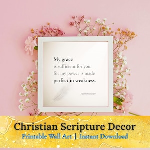 2 Corinthians 12:9 Printable Wall Art – My Grace Is Sufficient – Christian Scripture Decor