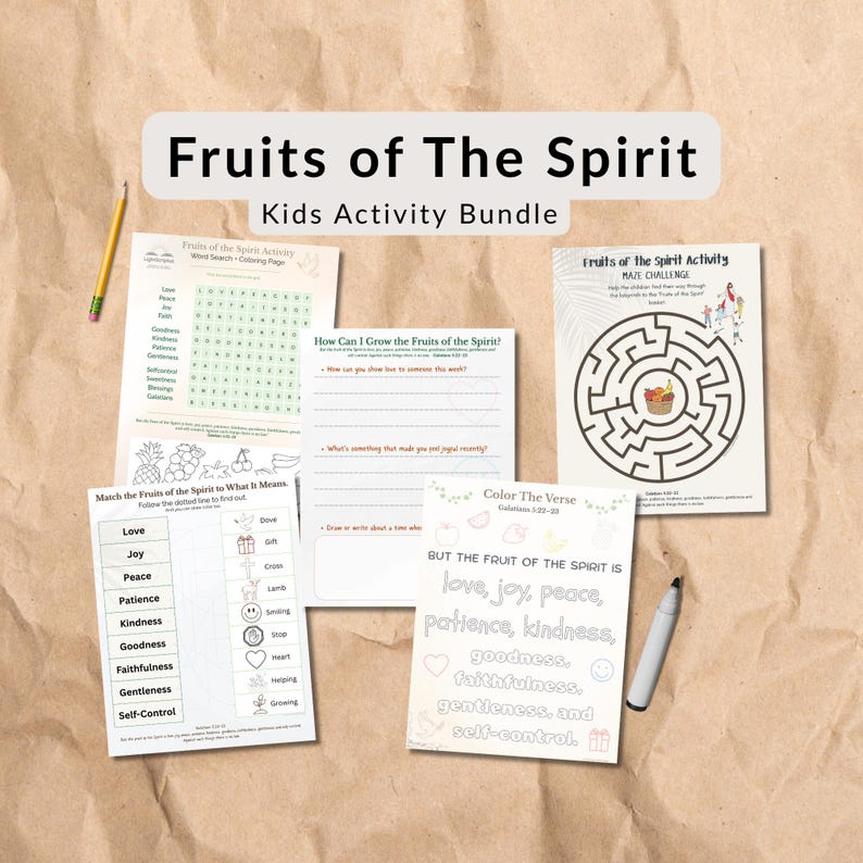 Fruits of the Spirit Activity Bundle: Bible Worksheets and Coloring for Kids (PDF Download) image 1