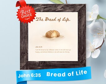 Bread of Life Scripture Art: Minimalist Watercolor Christian Print (PNG & PDF Digital Download