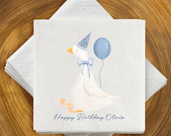 Custom Silly Goose Birthday Napkins, Little Goose Napkins, Birthday Boy Napkins, Goose Balloons Napkins