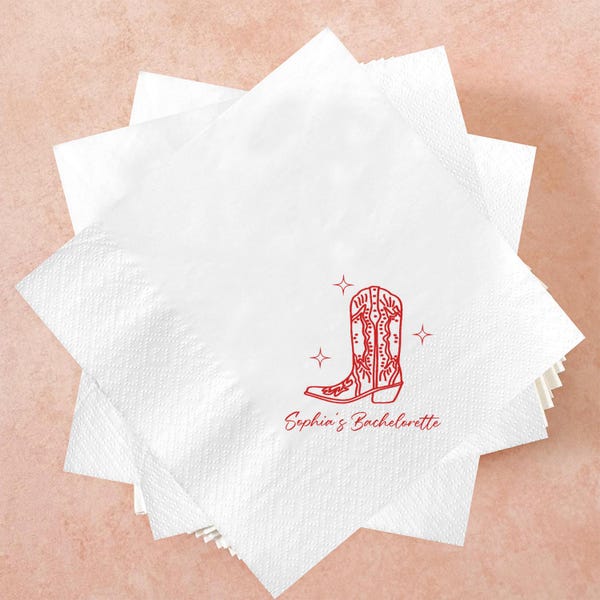 Personalized Cowgirl Bachelorette Napkins, Bachelorette Party Napkins, Cowgirl Boots Napkins