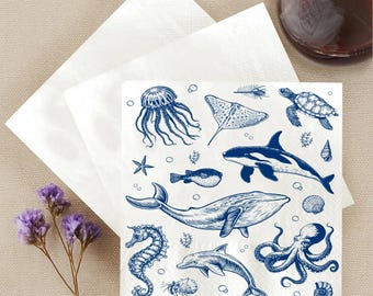 Sea Animal Napkins, Ocean Beach Napkins, Marine Animal Theme Party
