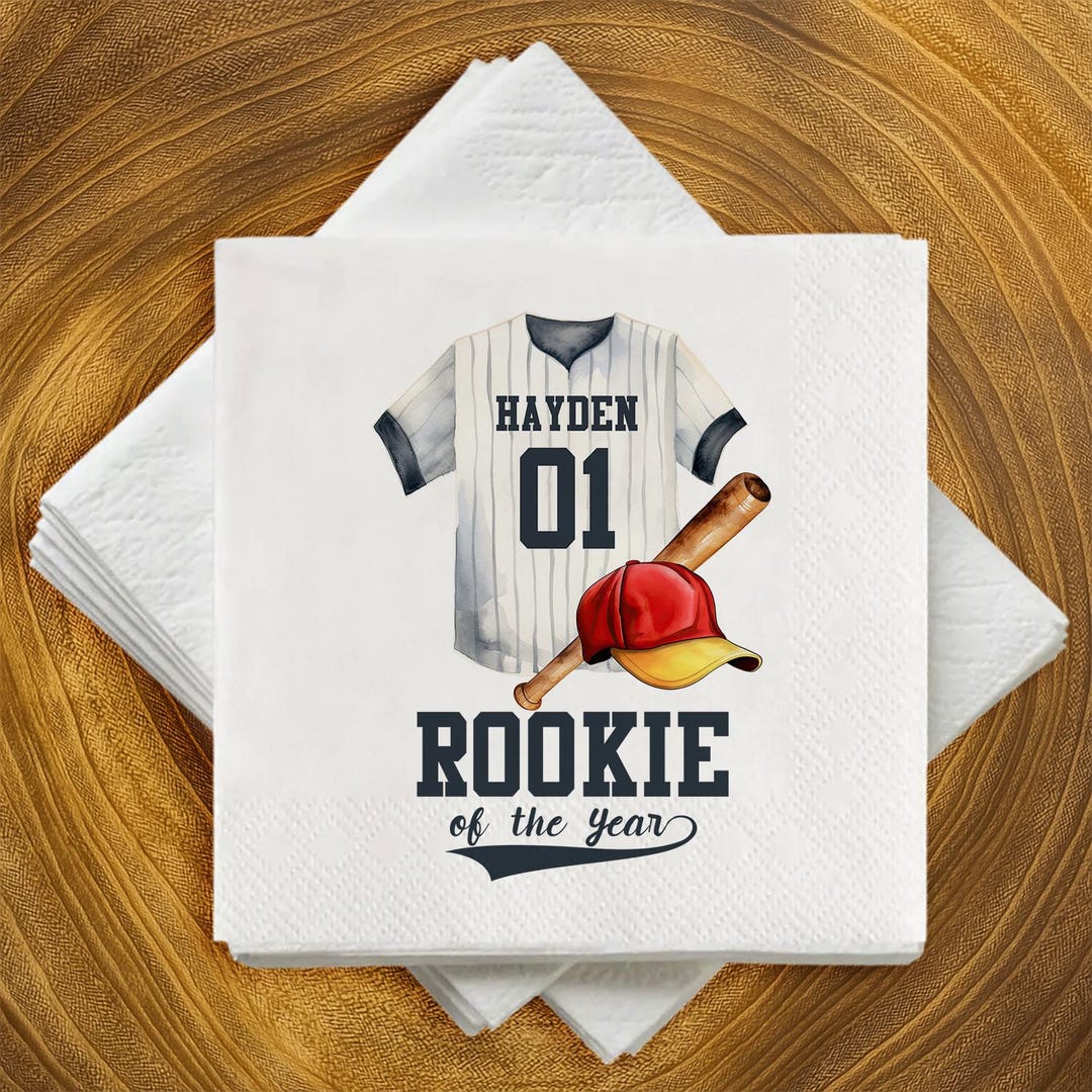 Custom Baseball Birthday Napkins, Rookie of the Year Napkins, Baseball ...