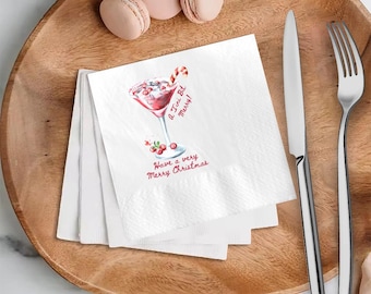 Custom Christmas Martini Napkins, A Tini Bit Merry Napkins, Christmas Party Napkins, Christmas Holiday Gift
