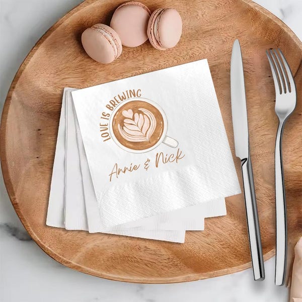 Love Is Brewing Cocktail Napkins, Custom Coffee Bridal Shower Napkins, Coffee Bar Wedding Napkins, Wedding Coffee Bar Napkins