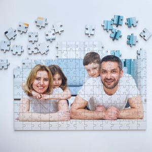 Custom Shaped Wooden Jigsaw Photo Puzzle, Personalized Gift in Wooden Box, Unique Valentine Anniversary Birthday Wedding or Family Gift