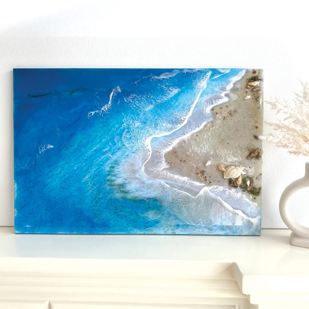 3D Epoxy Resin Ocean Wall Art With Custom Text | Minimalist Beach ...