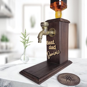 Personalized Solid  Wood drink Dispenser, Embossed wooden sign BEST DAD, Whiskey, Vodka, Liquor, Wine Stand, Home Bar Accessories Pub Shed