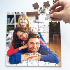 Square-shaped Wooden Puzzle with a Custom Photo - Personalized Gift for Couples, Wedding or Anniversary. Happy Family, Love Moments