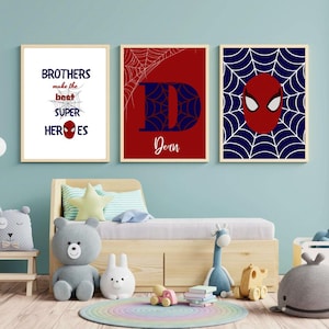 Spiderman Wall Art Set of 3 Nursery Decor, Watercolor Marvel Gift, Toddler Boys Room, Superhero Art with Affirmations, Character Print