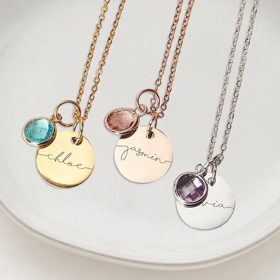 Personalized Stone Necklace for Women: Hand-Engraved Jewelry for Mom