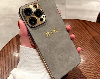 Personalized Leather Case for iPhone 11/12/13/14/15/16 Pro Max: Lambskin Cover with Name and Initials