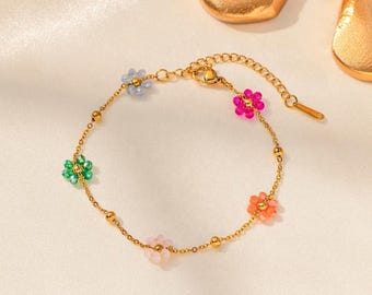 Colorful Flower Bracelet in Stainless Steel - Stunning Jewelry for Women and Girls