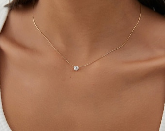 Stainless Steel Necklace with Fine Chain and Diamond