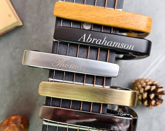 Personalized Metal Guitar Capo: Handmade Wood Grain Design