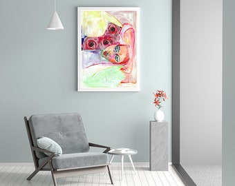 The Two Of Us (S,M,L) | Fine Art Print // Contemporary Painting, Fashion Wall Art, Modern Portrait, Flower Painting, Fashion Portrait, Neon