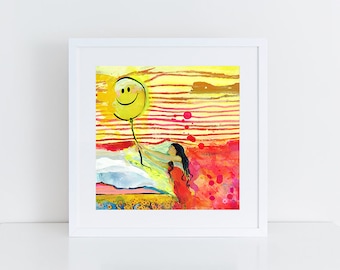 Happy Tummy | Fine Art Print // Modern Art, Contemporary Art, Balloon Artwork, Fashion Print, Smiley Face, Modern Landscape, Fashion Art