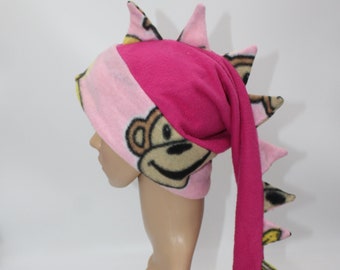 Long Dragon Dinosaur Tail Colorful Pink Monkey Bananas Monkeys Polka Dots Winter Fleece Ski Snowboarding Hat Scarf Spikes