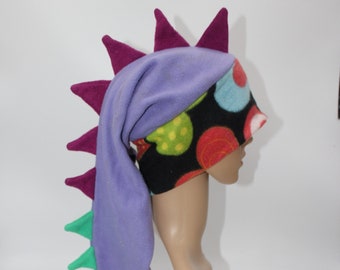 Long Dragon Dinosaur Tail Colorful Purple Green Black Hearts Winter Fleece Ski Snowboarding Hat Scarf Spikes