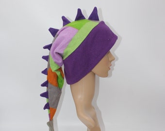 Dragon Dinosaur Tail Green Gray Orange Purple Blue Winter Fleece Ski Snowboarding Hat Scarf Spikes