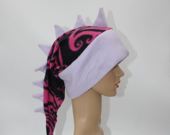 Long Dragon Dinosaur Tail Pink Black Paisley Purple Winter Fleece Ski Snowboarding Hat Scarf Spikes