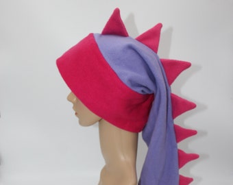 Long Dragon Dinosaur Tail Pastel Purple Pink Solid Winter Fleece Ski Snowboarding Hat Scarf Spikes