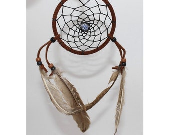 Leather Dreamcatcher 5x10" Black Brown Retro Hippie Boho Feathers Handmade