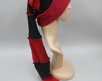 Upcycled Red Black Stocking Hat Sweaters Winter Striped Cap Sleep Fun Cosplay Long