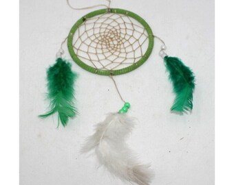 Leather Dreamcatcher 5x12" Green White Plain Retro Hippie Boho Feathers Handmade