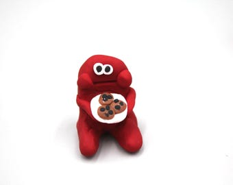 Handmade Baked Clay Goofy Goober Alien Monster Cookie Eating Plate Red Chubby Cheeks Yum Yummy