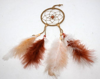 Leather Dreamcatcher 4x12" White Retro Hippie Boho Feathers Brown Handmade