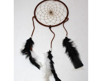 Leather Dreamcatcher 6x15" Black White Brown Retro Hippie Boho Feathers Handmade