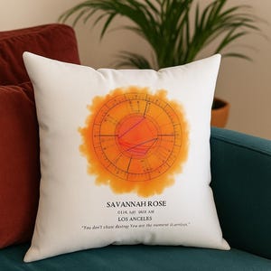 Personalisierte Geburtskarte Kissen Feuer Element Zodiac Wand Kunst auf Kissen Astrologie Geschenk für Widder Löwe Schütze