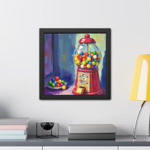 Colorful Gumball Machine Painting Framed Print Sweet Candy Art Colorful Retro Gumball Machine Kitchen Framed Art