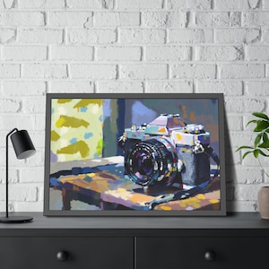 Vibrant Framed Camera Art Poster Photography Gift for Photographers Colorful Wall Decor for Home Retro Art Print Unique Gift Camera Painting