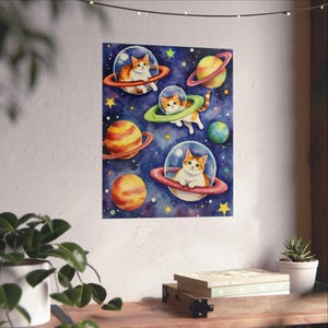 Weltraum Katzen Poster Aquarell Weltraum Kätzchen Kunst Süße Weltraum Katzen Kunst Lustige Kätzchen im Weltraum Gemälde